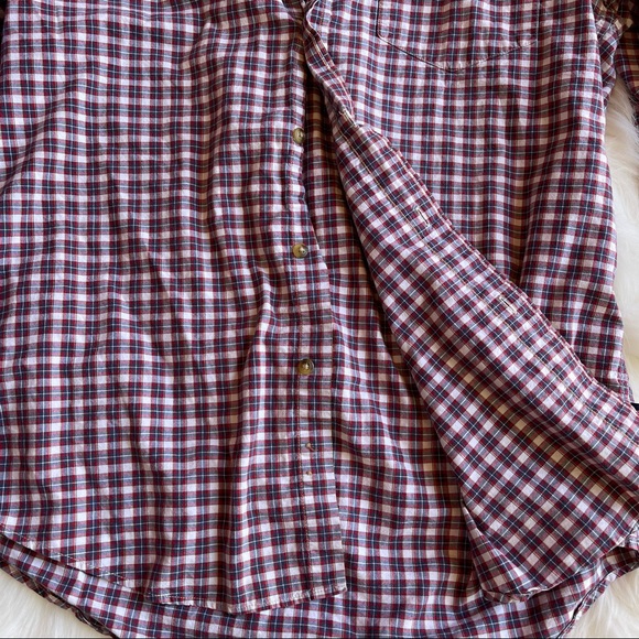 Chaps Red Navy Blue Plaid Flannel Cotton Button Down Unisex - Picture 6 of 10